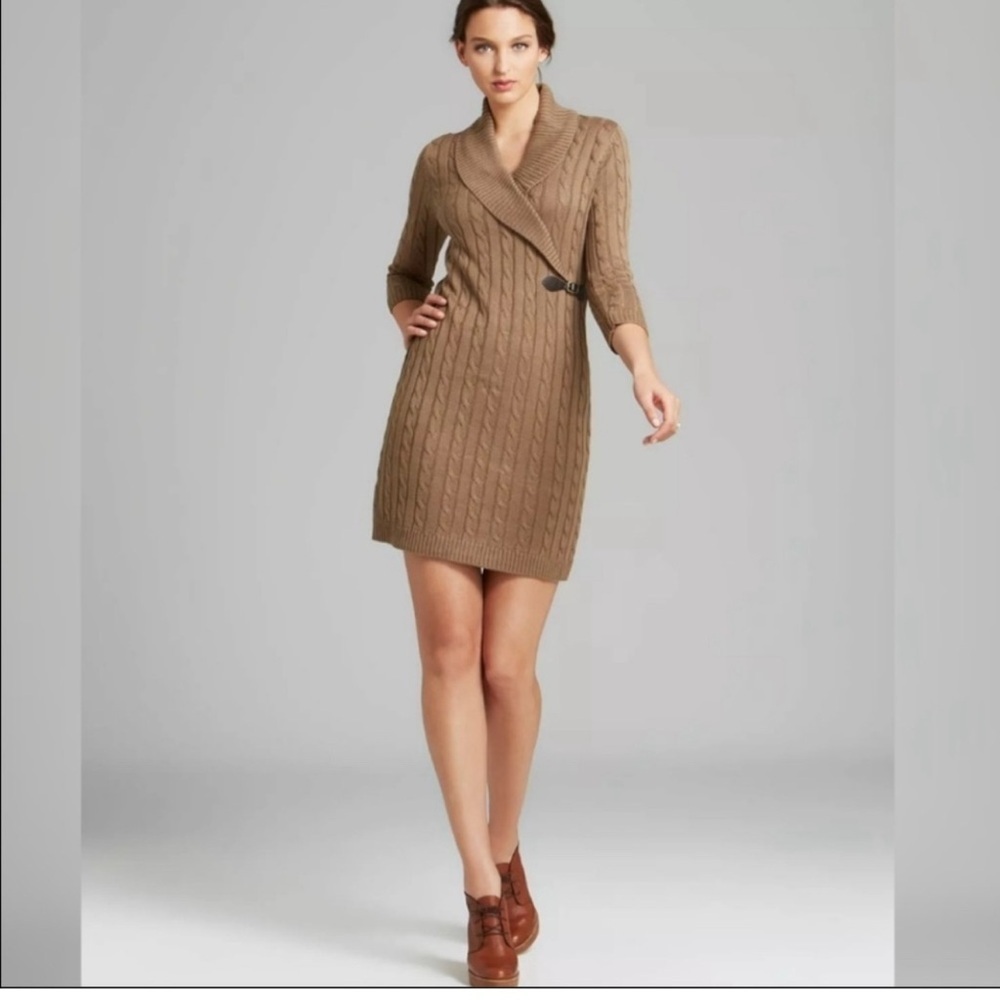 Calvin Klein Cable Knit Sweater Dress with Belt